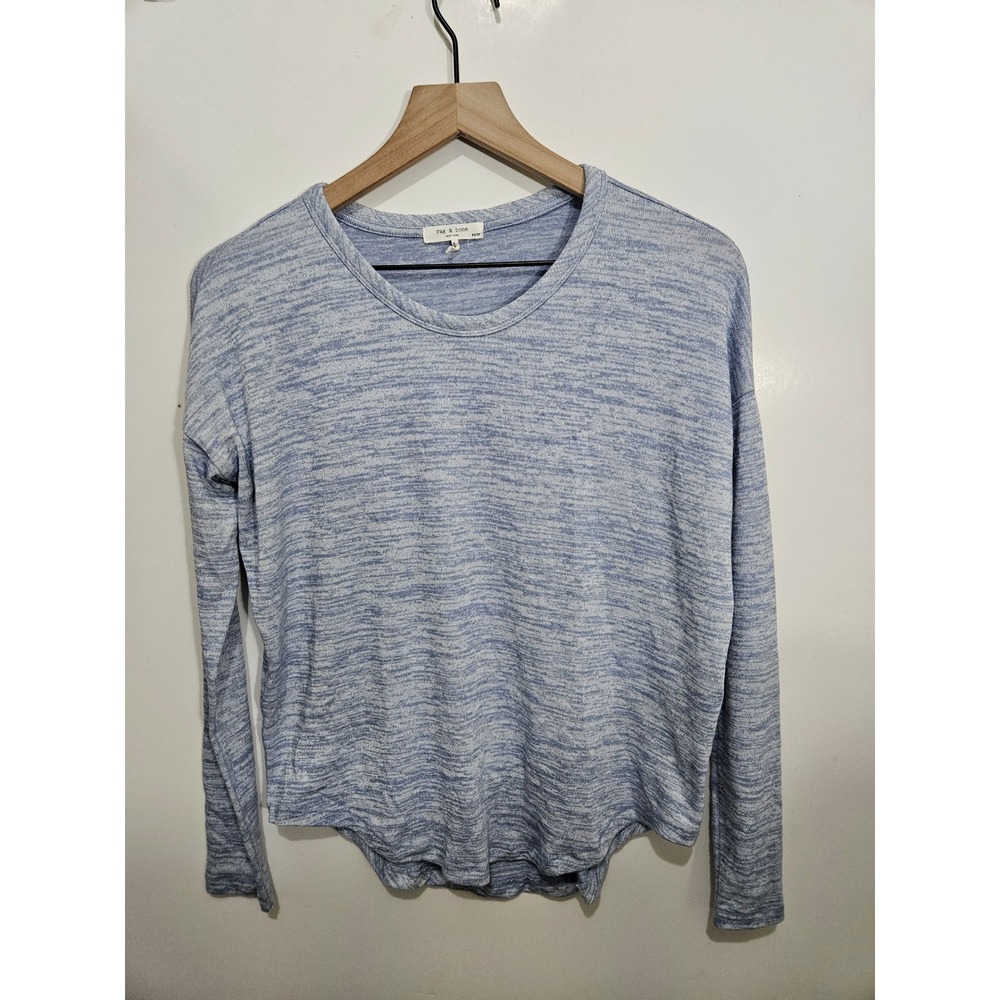 Rag & Bone Womens Blue Space Dye Long Sleeve Crew Neck Curved Hem Top XS